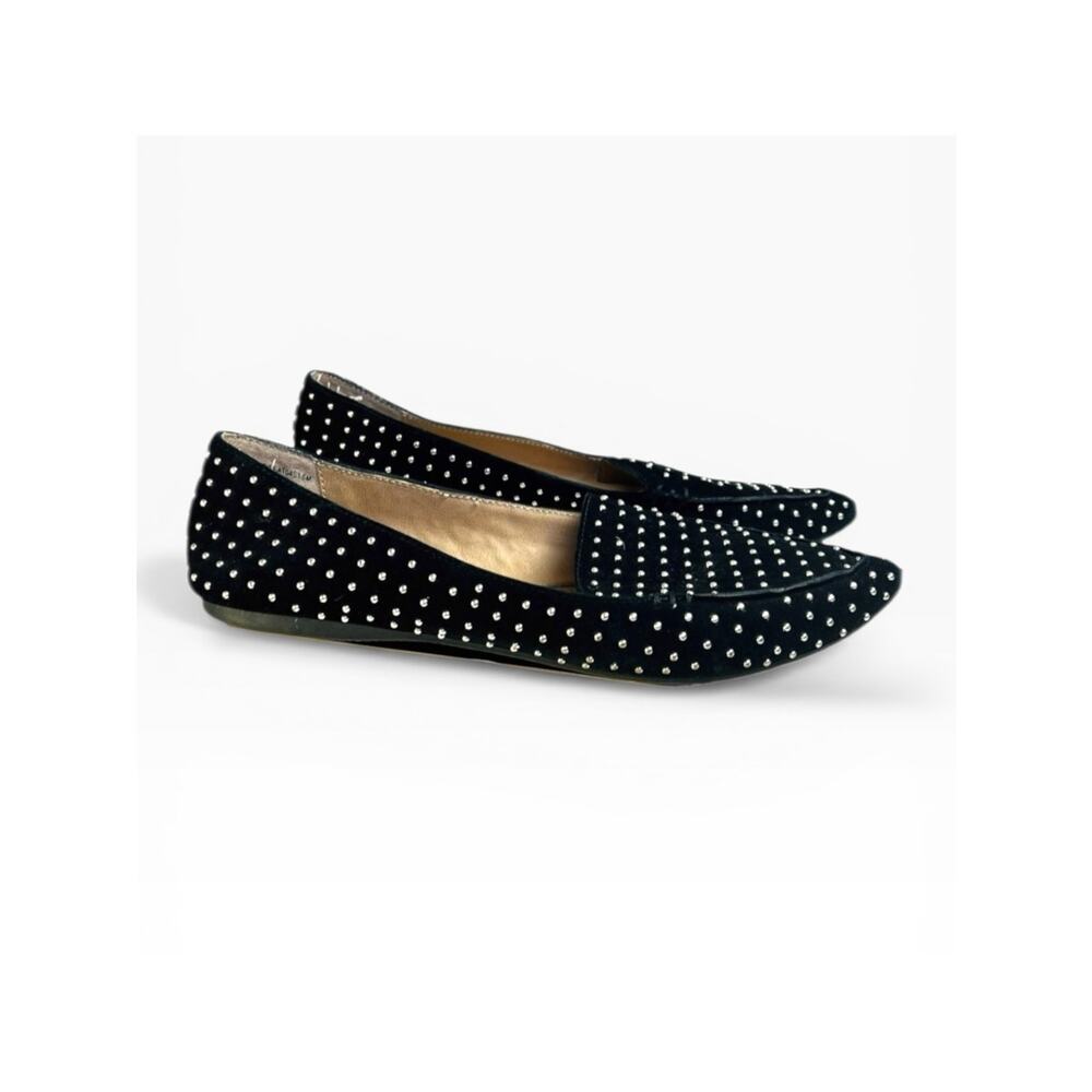 Steve Madden Feather Studded Black Suede Pointed Loafers Flats Size 6